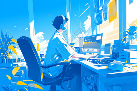 男人在玩电脑玩电脑的男人插画
