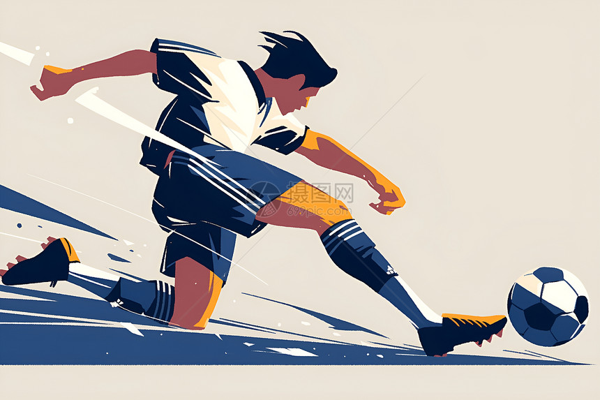 足球运动员踢球的插画图片