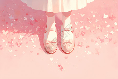 唯美森系鞋子少女的粉色裙子和鞋子插画