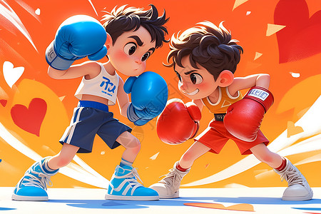 两个小男孩在打拳击高清图片