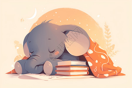 小象与书堆安睡图片素材