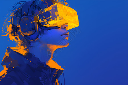VR引领科技虚拟现实的男子戴着虚拟眼镜插画