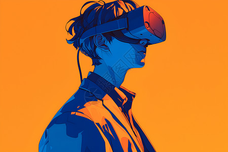 青年男人青年戴着虚拟现实眼镜插画