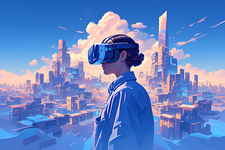 vr科技创意虚拟现实引发人们的探索插画