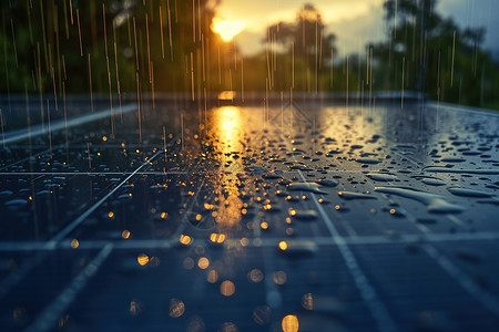 科技光感太阳能板上的水滴背景