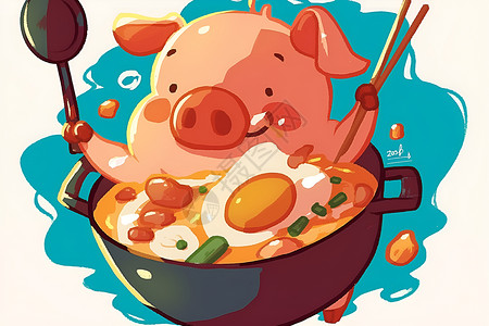 卡通小龙虾厨师大厨烹饪美食插画