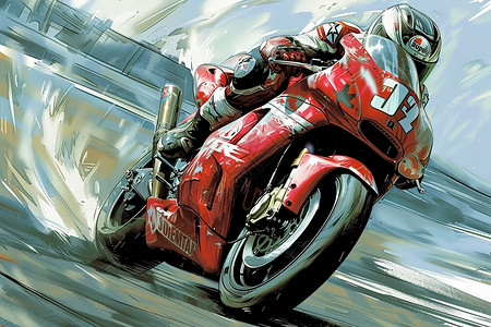 法拉利赛车速度与激情摩托车狂飙插画