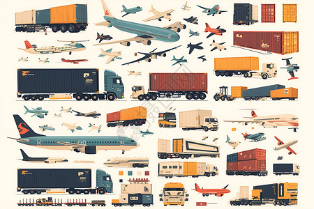 平板货车展示卡通的飞机货车图标插画