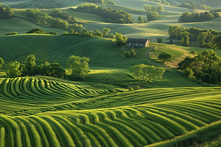 种植树木绿色田野之中树木和草地背景