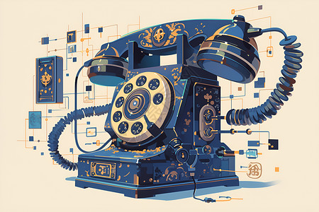 按键电话素材未来感蓝色电话插画