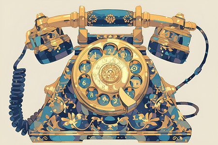 复古金素材复古金蓝色的电话插画