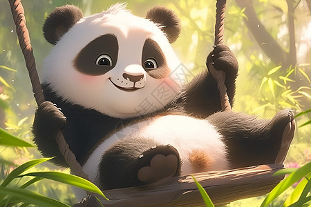 享受秋千的可爱熊猫图片素材