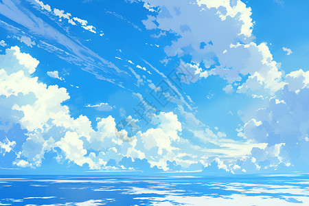 平静水面上云朵在宁静的水面上漂浮插画