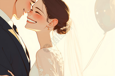 新娘微笑新婚夫妇的幸福微笑插画
