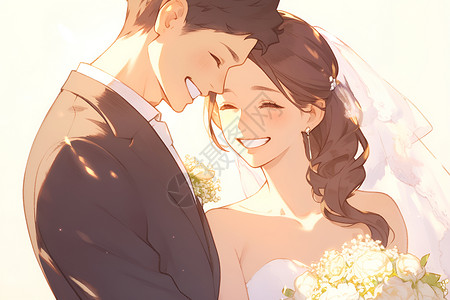 新娘微笑新婚夫妇的幸福笑容插画