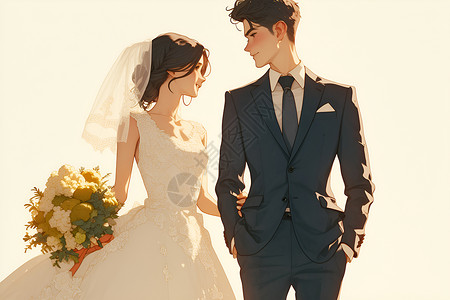 相互搀扶的新郎新娘背景图片