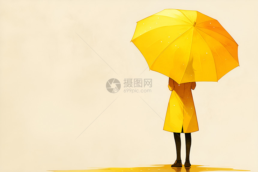 女孩的黄色雨伞图片
