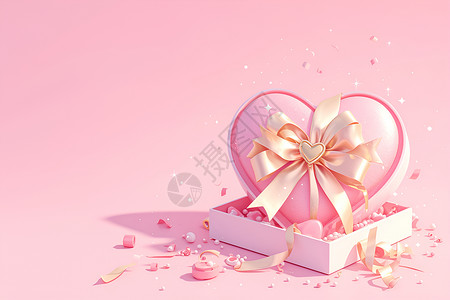 粉红丝带素材粉红爱心礼盒插画