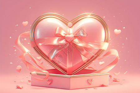 粉色丝带和平鸽粉红爱心礼盒插画