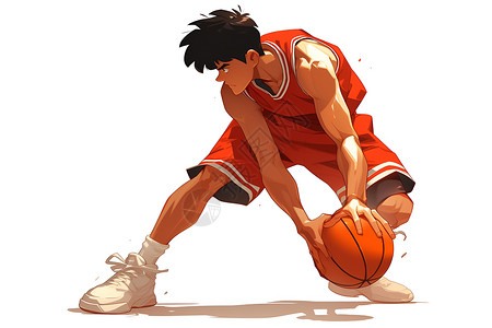 男人光脚亚洲篮球运动员插画