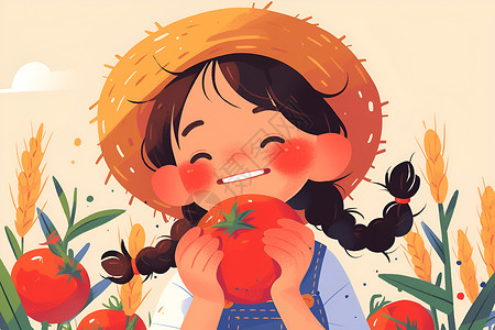 手拿番茄的小女孩高清图片