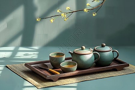 清新陶瓷调味罐清新的茶具插画