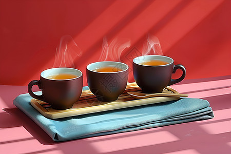 清新陶瓷调味罐清新的三杯茶插画