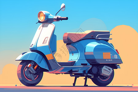 车身蓝色摩托车插画