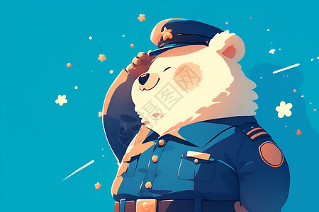 胖熊的警察形象插画