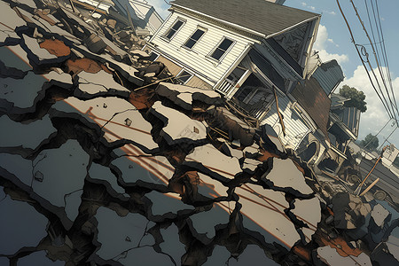 地震废墟废墟中的房子插画