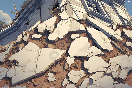 地震废墟废墟中的破碎景象插画