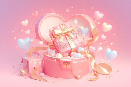 粉色爱心光效粉色的爱心礼盒插画
