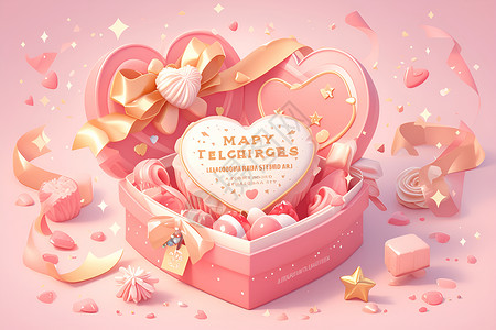 粉色礼盒图片精美的爱心礼盒插画