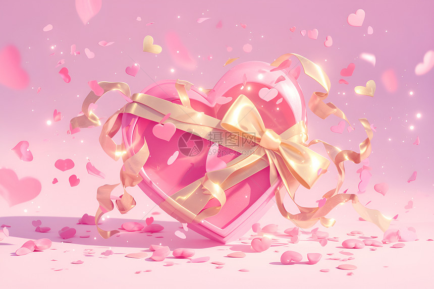粉色心形礼盒图片