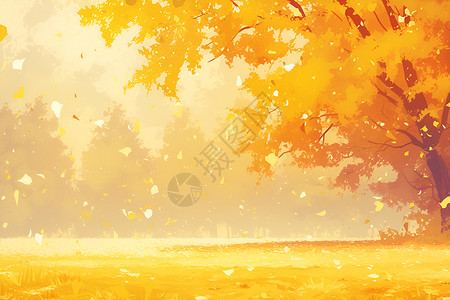 秋日的金黄树叶背景图片