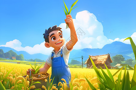 农田里的小男孩背景图片