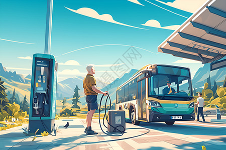 充电中的电动公交插画