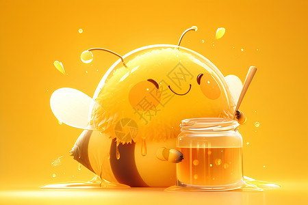 蜂蜜雪梨小蜜蜂抱着蜜罐插画