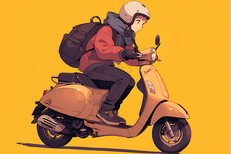 电动车插画戴着头盔的女孩骑摩托车插画
