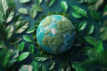 撑着伞的绿叶地球与绿叶设计图片