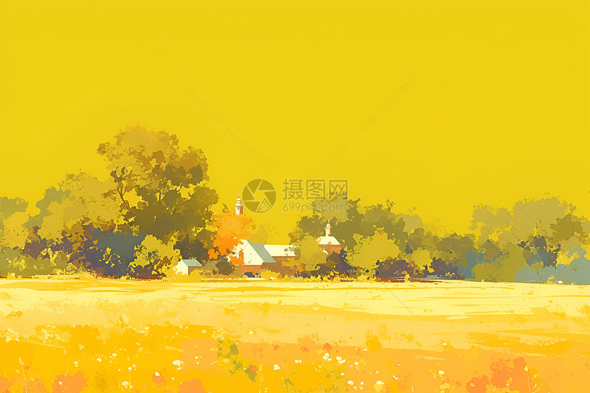 黄色田野中的房子图片