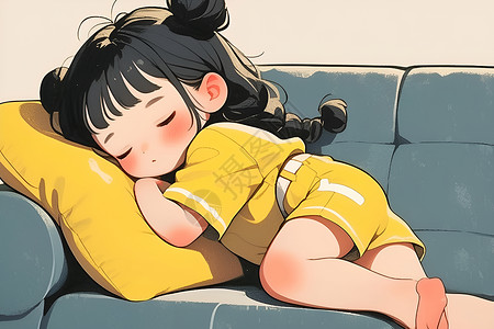 甜美女孩在沙发上睡觉插画