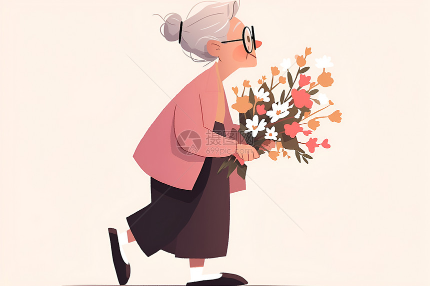 老奶奶拿着鲜花图片