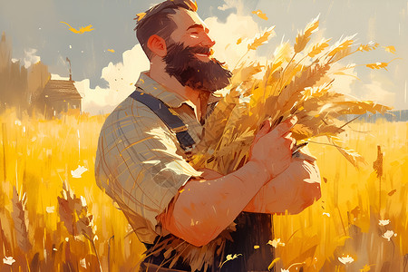 农民抱着麦子背景图片