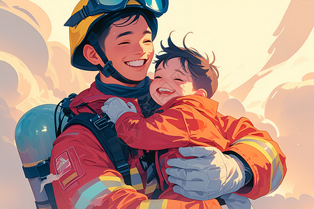 消防意识消防员拯救孩子插画