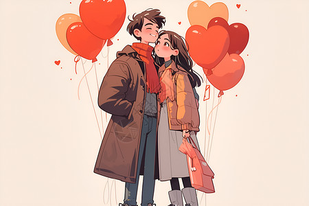 情侣和气球甜蜜亚洲情侣糖插画