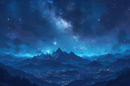 星条星空下的绝美山峰插画