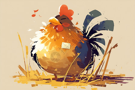 小鸡吃食卡通的公鸡插画插画