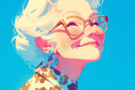 可爱老奶奶戴着眼镜的老奶奶插画插画