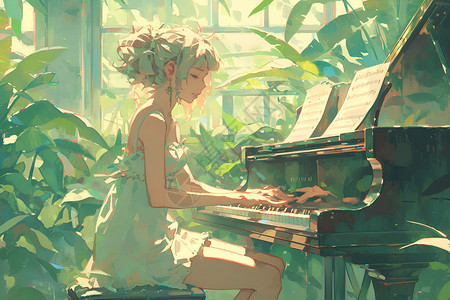 弹奏钢琴的女孩背景图片